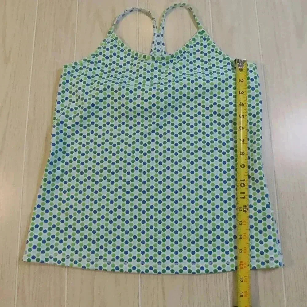 Lands End Green Blue Polka Dot Racer Back Tank Shelf Bra Size 10-12 - Picture 11 of 11